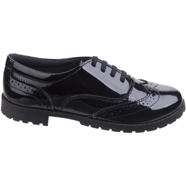 Hush Puppies Eadie Kada Junior Black Patent Leather Brogue Style Shoe