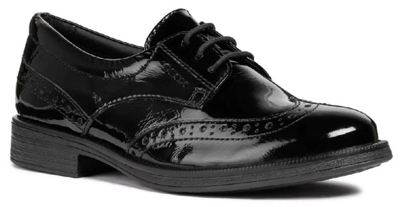 Geox  J Agata D Lace Up Shoe in Black Patent