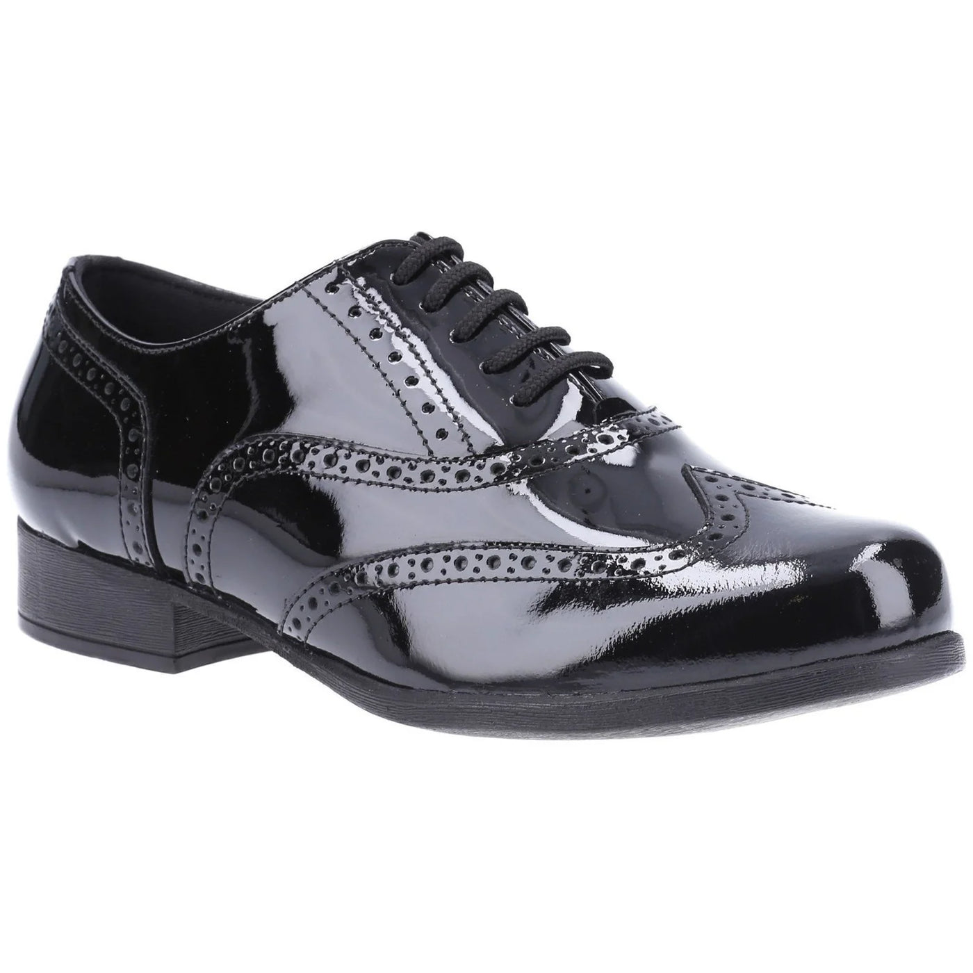 Hush Puppies Classic Kada Patent Polished Back Kids Leather Brogue School Shoes