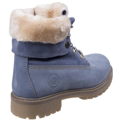 Darkwood Walnut Timberland Faux Fur Fluffy Grey Cuff Boots