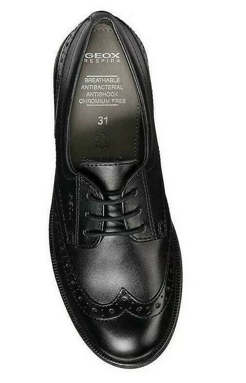 Geox  J Agata D Lace Up Shoe in Black Patent