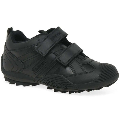 Geox Savage FitFlop Touch Fastening Trainers Black Leather Shoe