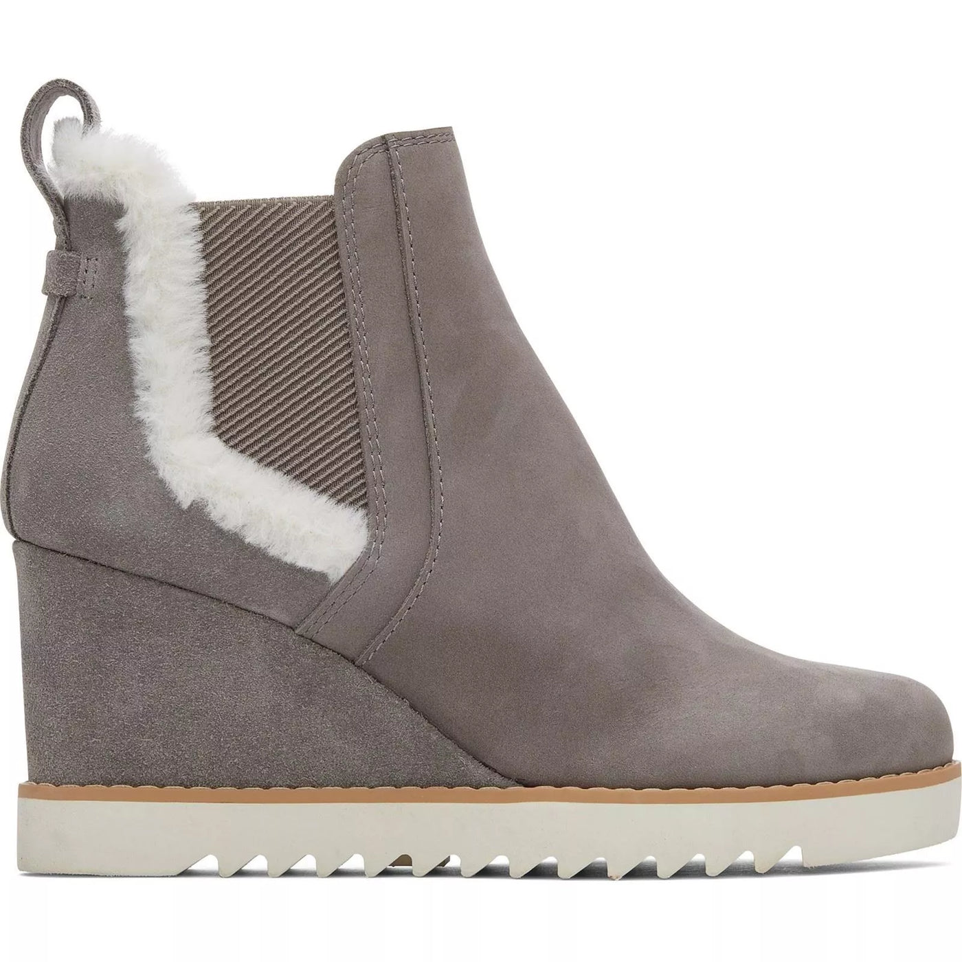 Toms Maddie Pale Grey Suede Faux Fur Trim Wedge Boots