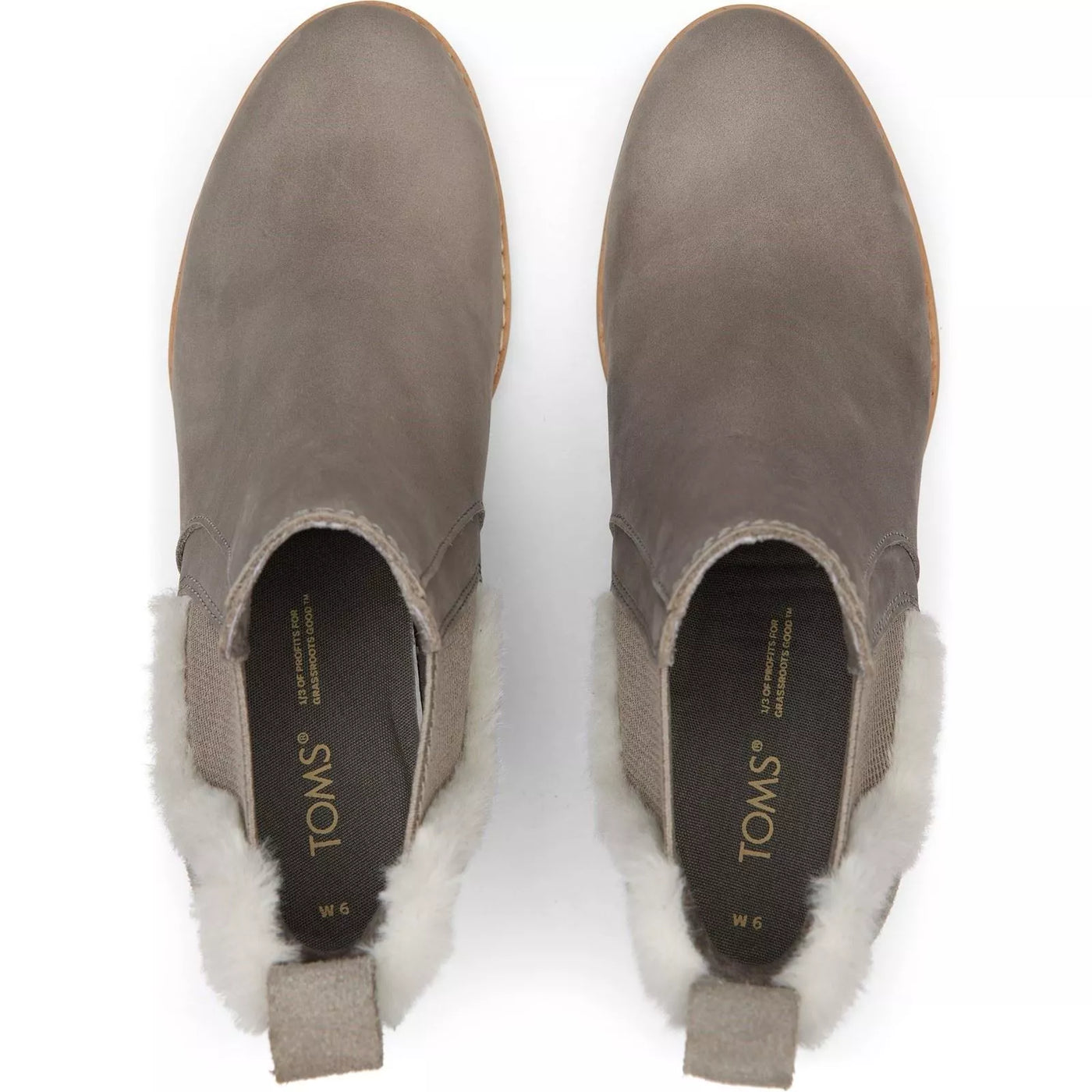 Toms Maddie Pale Grey Suede Faux Fur Trim Wedge Boots