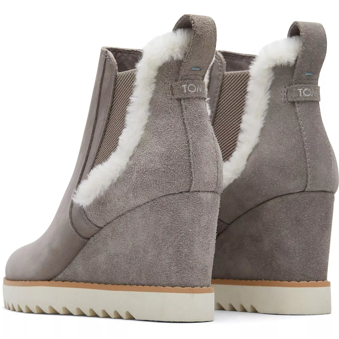 Toms Maddie Pale Grey Suede Faux Fur Trim Wedge Boots