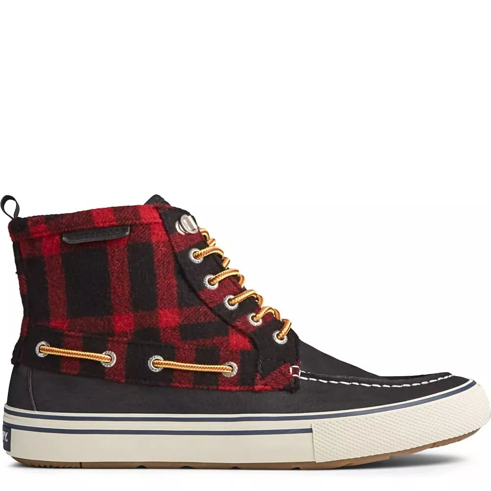 Sperry Bahama Storm Waterproof Black Red Checkered Mens Boots