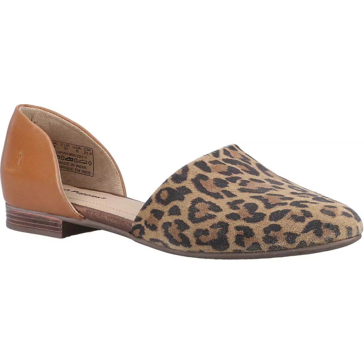 Hush Puppies Makeda D'orsay Leopard Print or Black Leather Ladies Slip on Flat