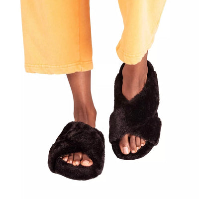 Toms Susie Women's Black Faux Fur Mule Slippers