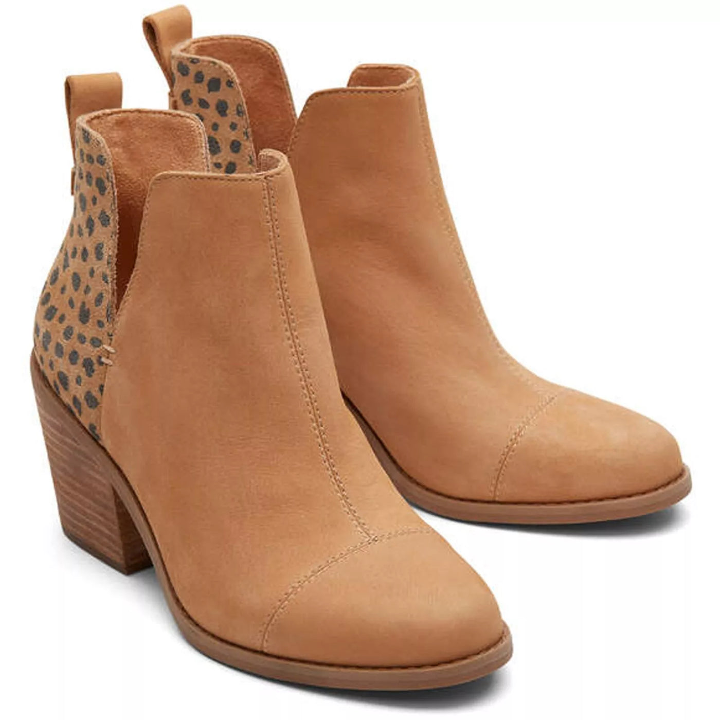 Toms Everly Cutout Women's Stylish Honey Leather Tiny Cheetah Print Ankle Boots