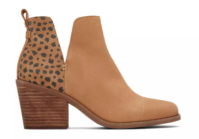 Toms Everly Cutout Women's Stylish Honey Leather Tiny Cheetah Print Ankle Boots