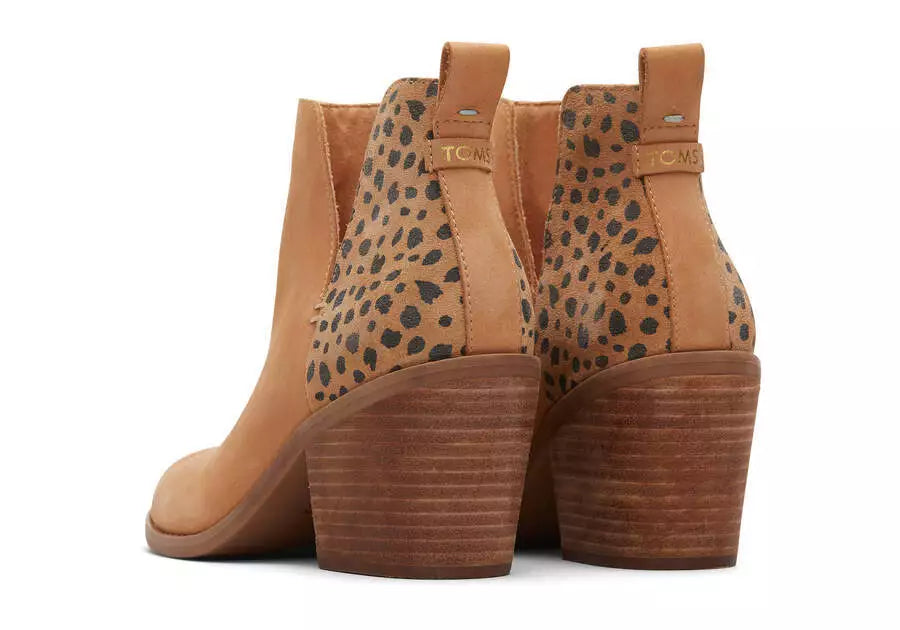 Toms Everly Cutout Women's Stylish Honey Leather Tiny Cheetah Print Ankle Boots