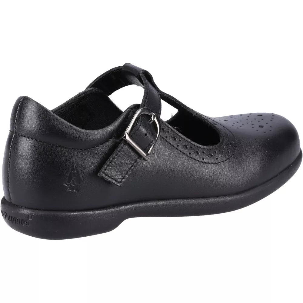 Hush Puppies Black Bounce Britney Textile Sock Flexible Outsole leather School Shoe