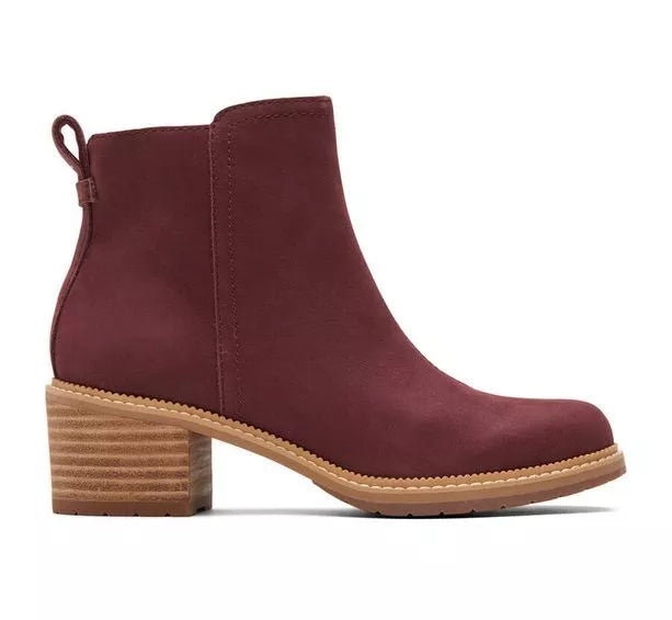 Toms Marina Burgundy Majorca Suede Perforated Peep Toe Maroon Boot