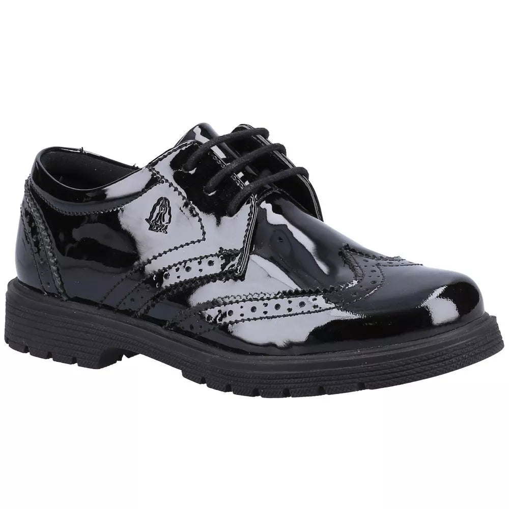 Hush Puppies Sally Girls Patent Touch Fastening Black School Shoes