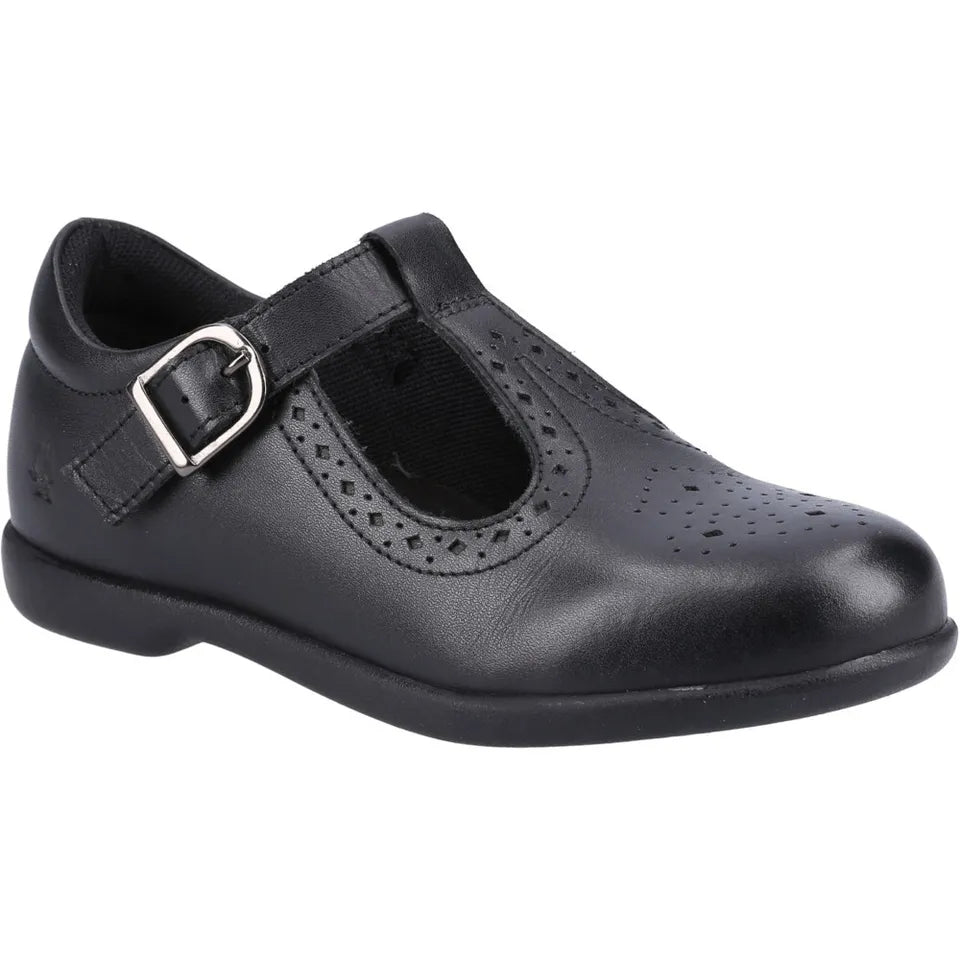 Hush Puppies Black Bounce Britney Textile Sock Flexible Outsole leather School Shoe