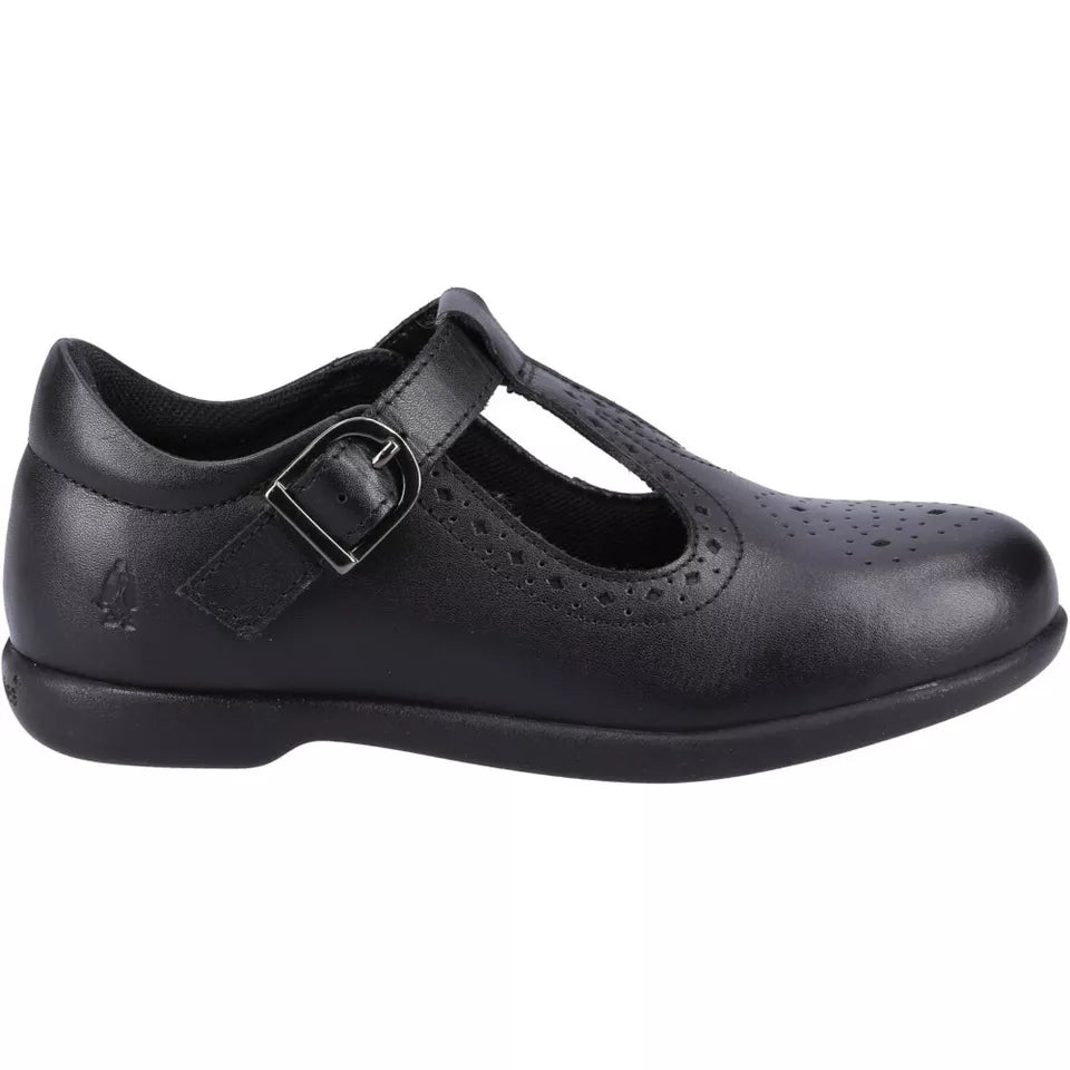 Hush Puppies Black Bounce Britney Textile Sock Flexible Outsole leather School Shoe