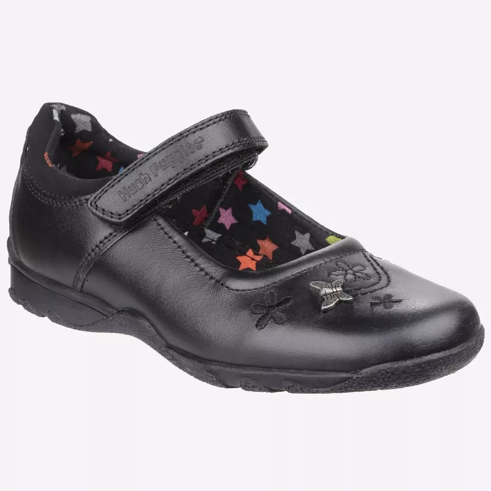 Hush Puppies Clare Faux Leather Floral Design Classic Girls School Shoe