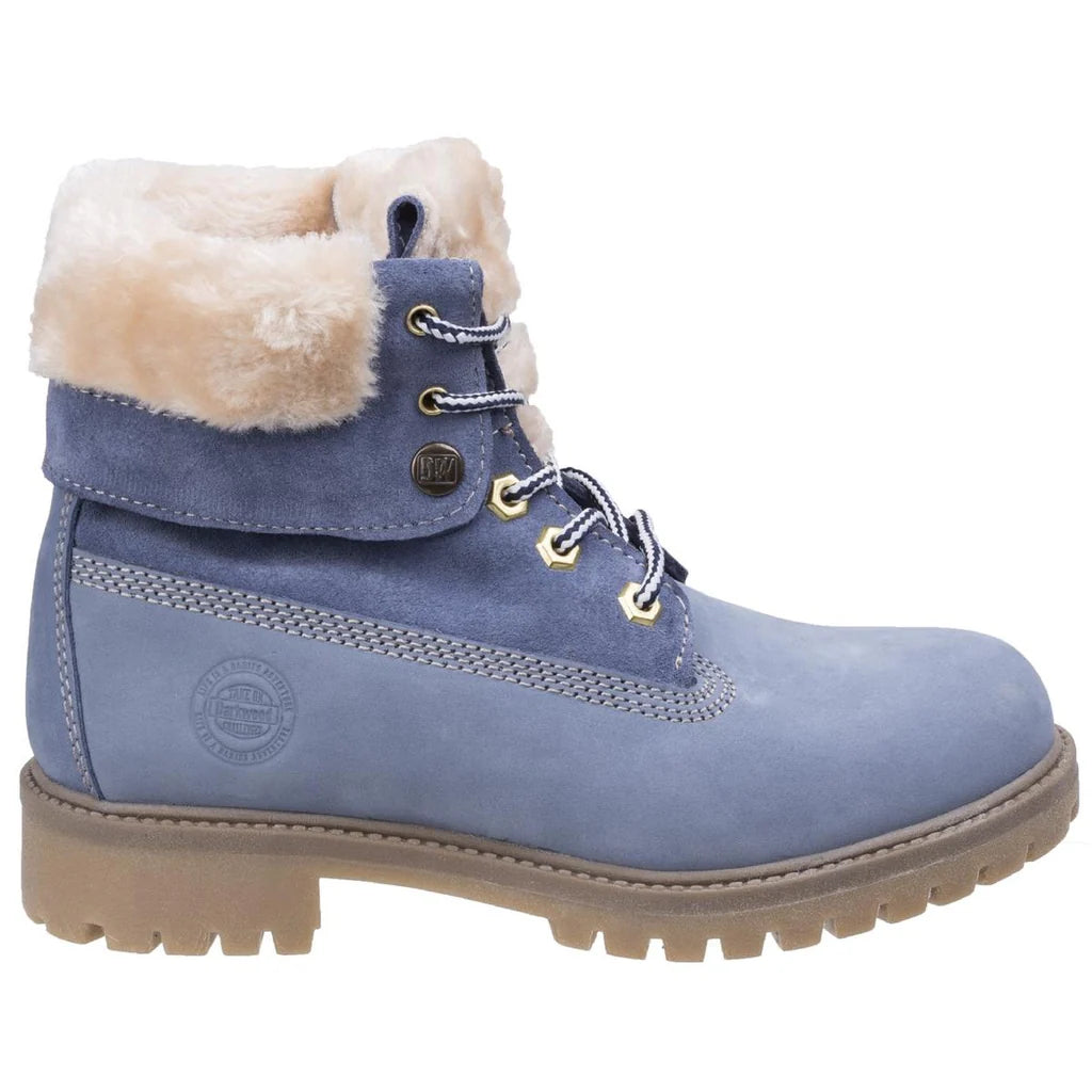 Darkwood Walnut Timberland Faux Fur Fluffy Grey Cuff Boots