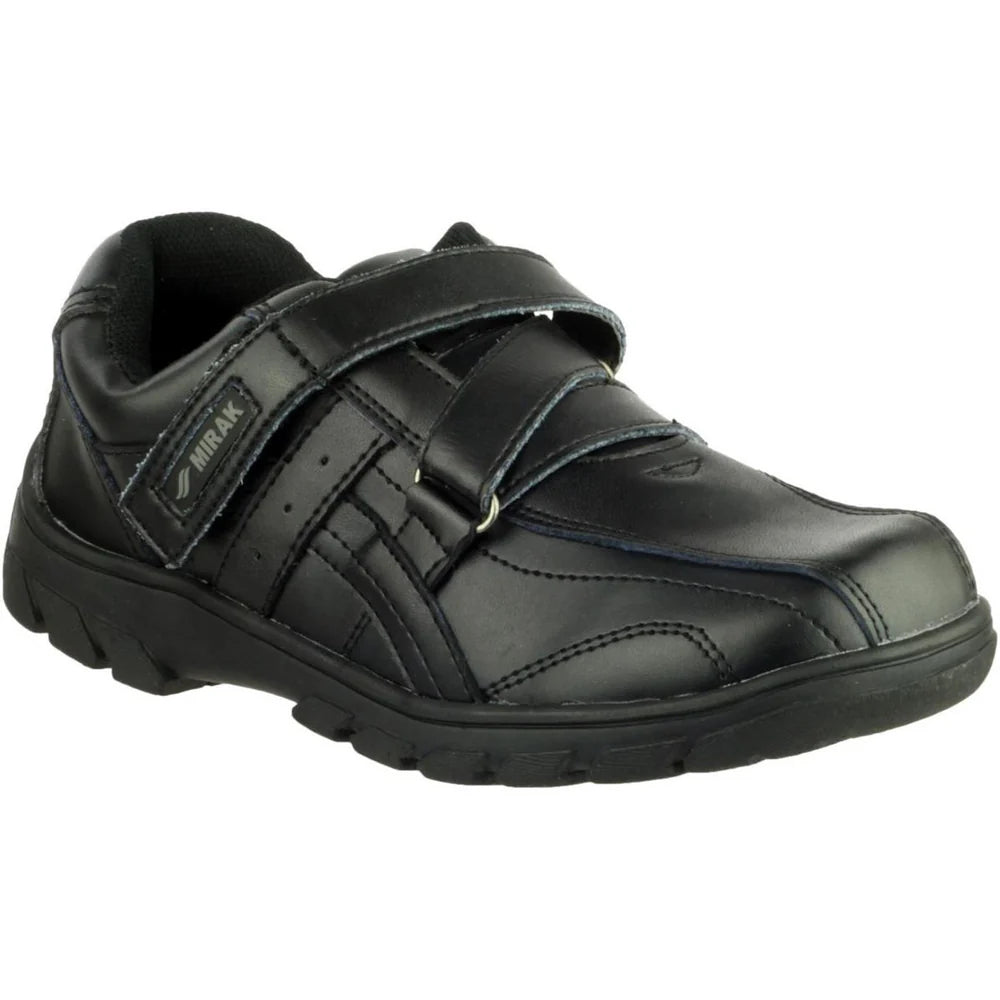 Mirak George Strap Crown Tate Black Leather Double Hook school shoe