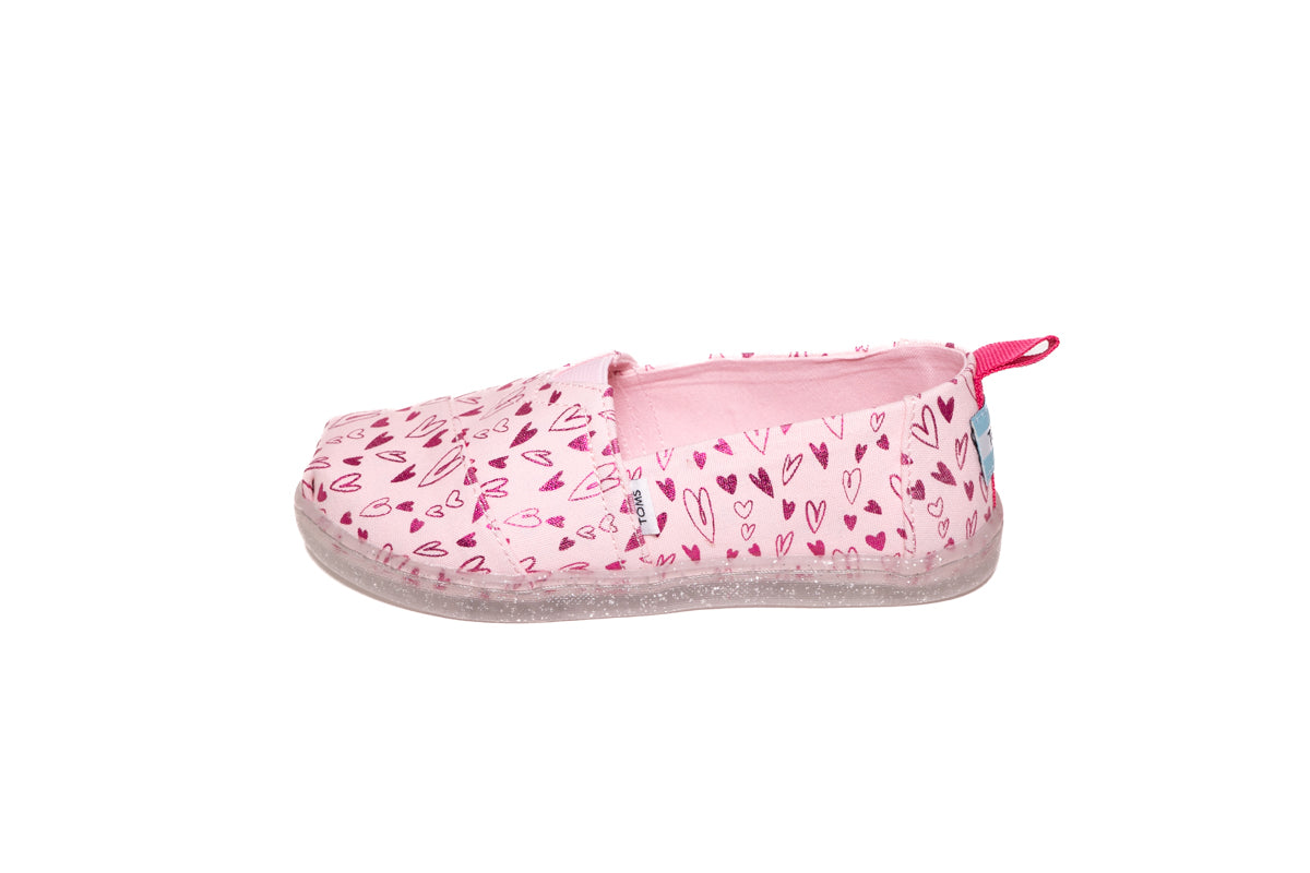 Toms Girls' Alpargata  Pastel pink foil hearts print shoes