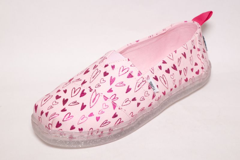 Toms Girls' Alpargata  Pastel pink foil hearts print shoes