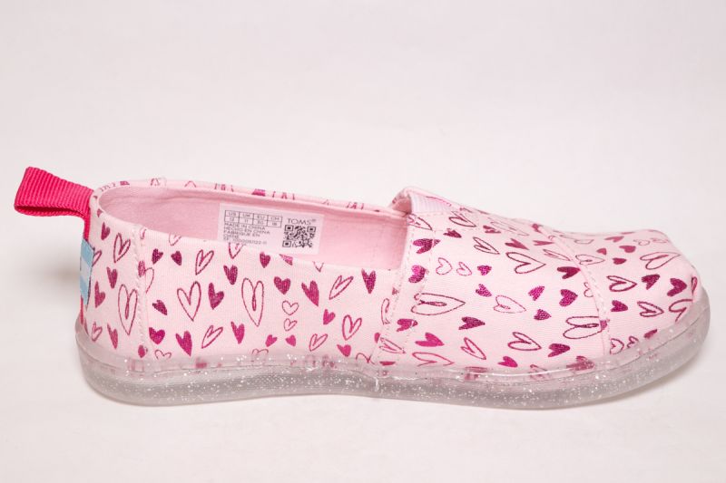 Toms Girls' Alpargata  Pastel pink foil hearts print shoes